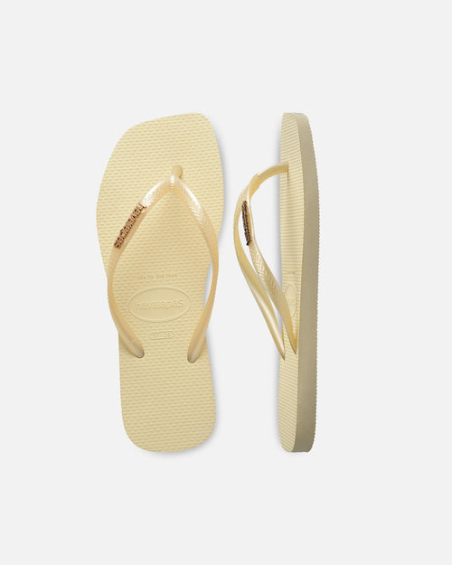 Havaianas Women's Square Toe Logo Metallic Thongs Butter