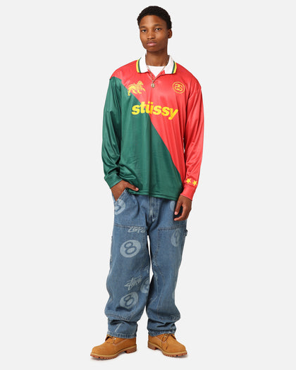 Stüssy Football Polo Long Sleeve T-Shirt Red/Green