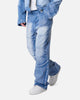 MNML Panelled Moto Denim Jeans Washed Blue