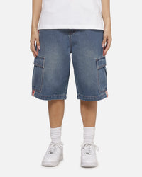 X-Large Oval Baggy Cargo Denim Shorts Indigo Blue