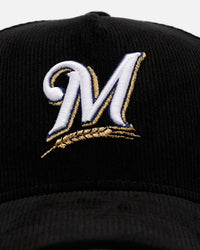 New Era Milwaukee Brewers 'Black Cord' 9FORTY A-Frame Corduroy Snapback Black