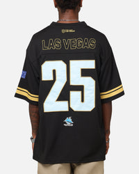 Bleacher Athletic Cronulla Sutherland Sharks NRL 2025 Las Vegas Round Grid Iron T-Shirt Official Team Colour