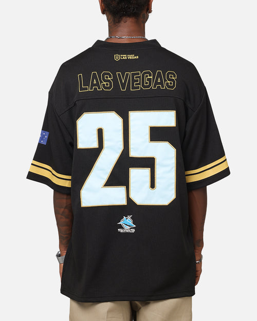 Bleacher Athletic Cronulla Sutherland Sharks NRL 2025 Las Vegas Round Grid Iron T-Shirt Official Team Colour
