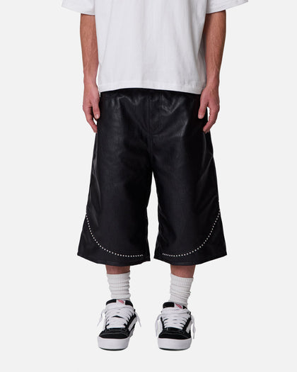 MNML Ultra Baggy Stud Leather Shorts Black