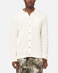 XXIII Zyair Knit Rib Long Sleeve Button Up Shirt Cream