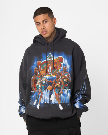Mitchell & Ness Seattle SuperSonics Gary Payton and Shawn Kemp Strike Hoodie Faded Black