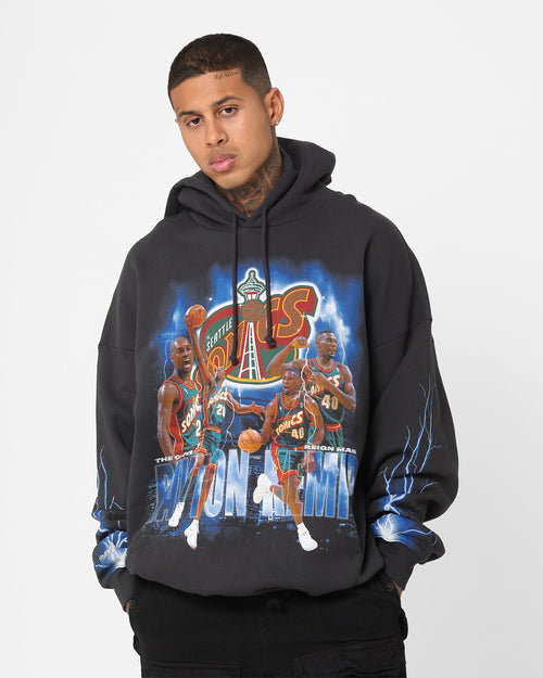 Mitchell & Ness Seattle SuperSonics Gary Payton and Shawn Kemp Strike Hoodie Faded Black