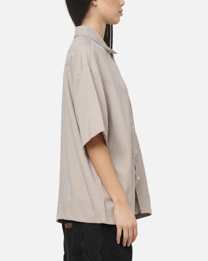Carre Grid Short Sleeve Button Up Shirt Ecru Check