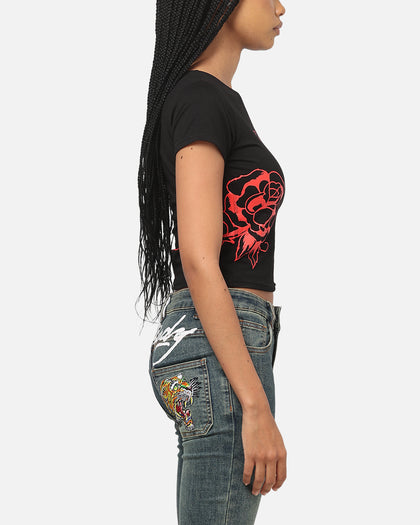 Ed Hardy Women's Rose Heart Baby T-Shirt Black/Red