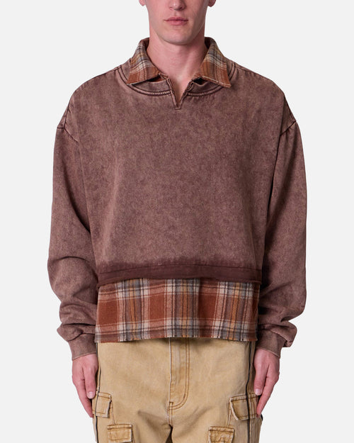 MNML Flannel Crew Pullover Sweater Brown