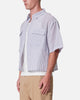 MNML Cropped Boxy Stripe Button Up Shirt Blue