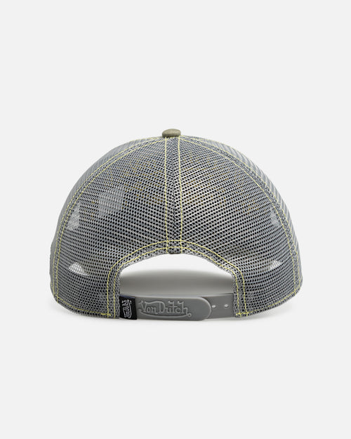Von Dutch Contrast Distressed Trucker Snapback Moss/Yellow