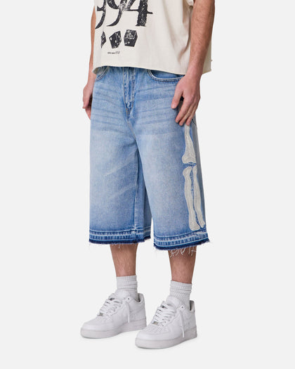 MNML Ultra Baggy Bone Denim Shorts Blue
