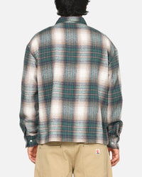Carre Ombre Zip Up Long Sleeve Shirt Green Plaid