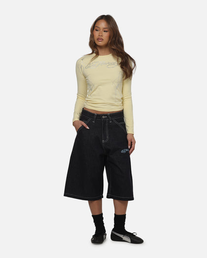 Ed Hardy Women's Cyber Rhinestone Long Sleeve T-Shirt Butter Yellow