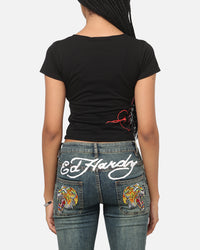 Ed Hardy Women's Rose Heart Baby T-Shirt Black/Red