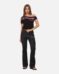 Ed Hardy Women's Aline Baby T-Shirt Black/Pink