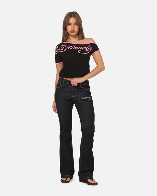 Ed Hardy Women's Aline Baby T-Shirt Black/Pink
