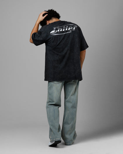 Loiter Chrome Logo T-Shirt Black Acidwash