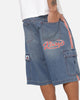 X-Large Oval Baggy Cargo Denim Shorts Indigo Blue