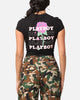 Playboy Women's Rose Stacked Baby T-Shirt Black
