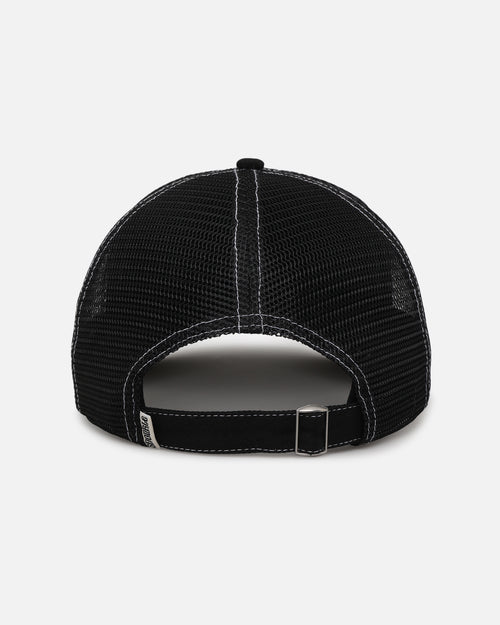 S Double Mid-Block Curved Peak Trucker Strapback Black
