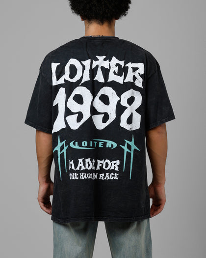 Loiter Staple Logo Drop T-Shirt Black Acidwash