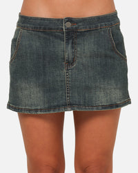 Ed Hardy Women's Tiger Denim Skirt Dirty Blue