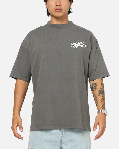 Carre Tag Mock Neck T-Shirt Black Acidwash