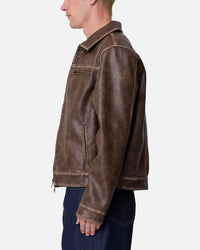 MNML Washed Leather Jacket Brown