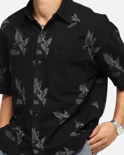 Saint Morta Doves Boxy Denim Button Up Shirt Black