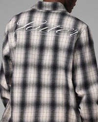 Loiter Heaven Distressed Flannel Button Up Shirt Black/White