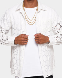 XXIII Cedric Lace Button Up Shirt White