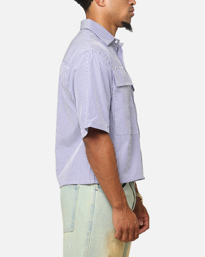 MNML Cropped Striped Short Sleeve Shirt Blue