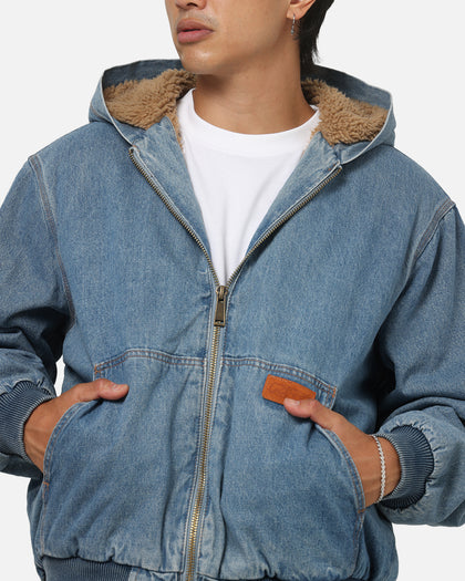 Carre Sherpa Lined Zip Hoodie Mid Blue Denim