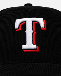 New Era Texas Rangers 'Black Cord' 9FORTY A-Frame Corduroy Snapback Black