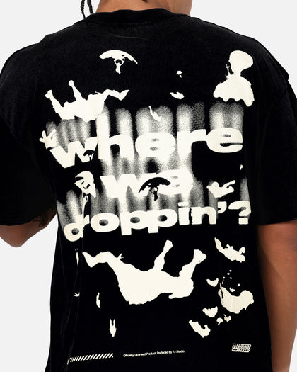 73Studio X Fortnite Where We Droppin T-Shirt Black Acidwash
