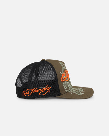 Ed Hardy Dragon Trucker Snapback Khaki