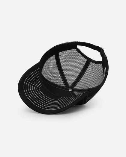 S Double Mid-Block Curved Peak Trucker Strapback Black