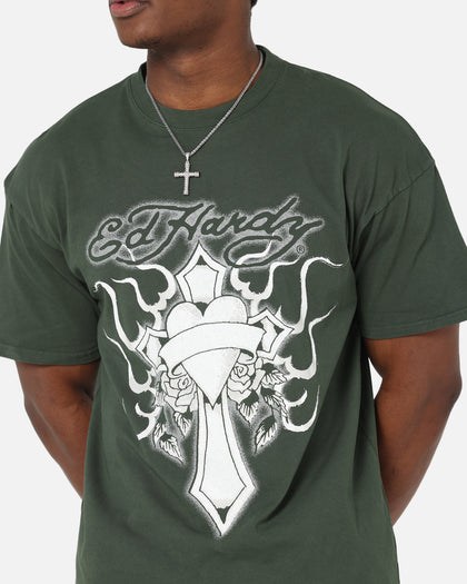 Ed Hardy Cross My Heart T-Shirt Pine Green