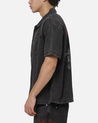 Saint Morta Graves Short Sleeve Button Up T-Shirt Black Shadow