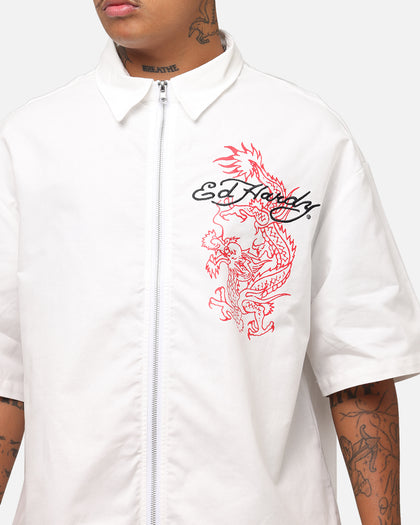 Ed Hardy Dragon Zip Shirt Off White