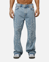 Revenge Spider Web Denim Pants Blue