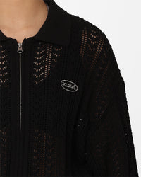 X-Girl Women's Crochet Double Zip Cardigan Black