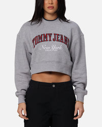 Tommy Jeans Women's Crop Collar Crewneck Grey Heather