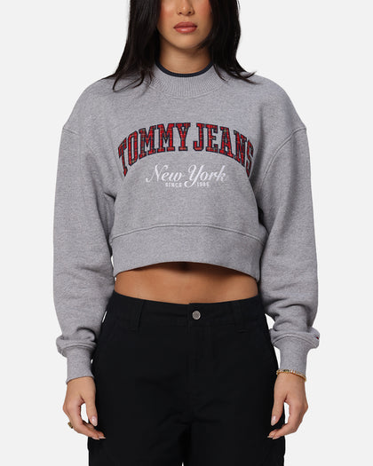 Tommy Jeans Women's Crop Collar Crewneck Grey Heather