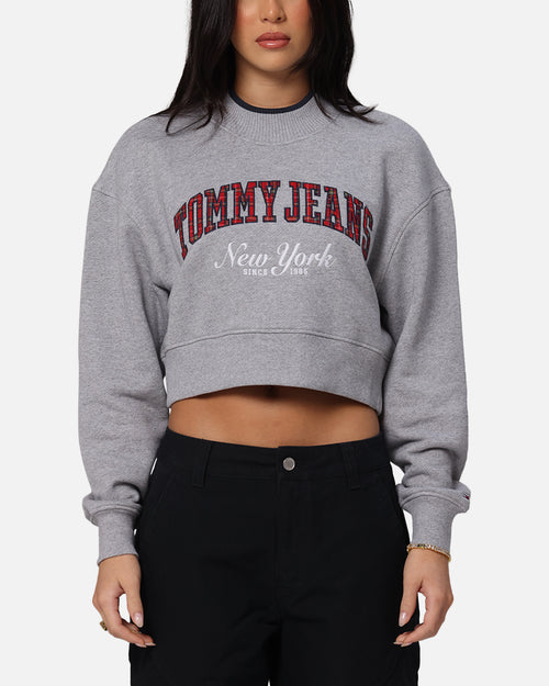 Tommy Jeans Women's Crop Collar Crewneck Grey Heather