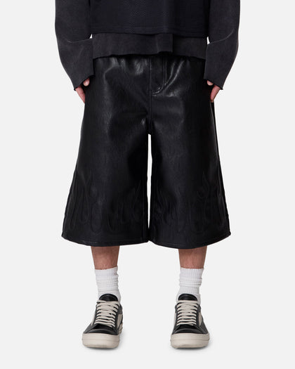 MNML Ultra Baggy Leather Flame Shorts Black