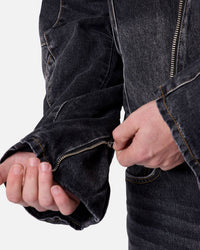 MNML Panelled Moto Denim Jacket Washed Black