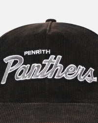 New Era Penrith Panthers 'NRL Golfer Washed Black' Pre-Curved Corduroy Golfer Snapback Washed Black